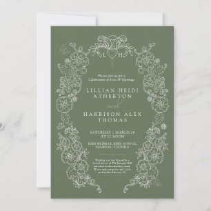 Invitation Printemps Fleur de lis mariage sauge vert blanc