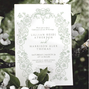 Invitation Printemps Fleur de lis mariage sauge vert blanc