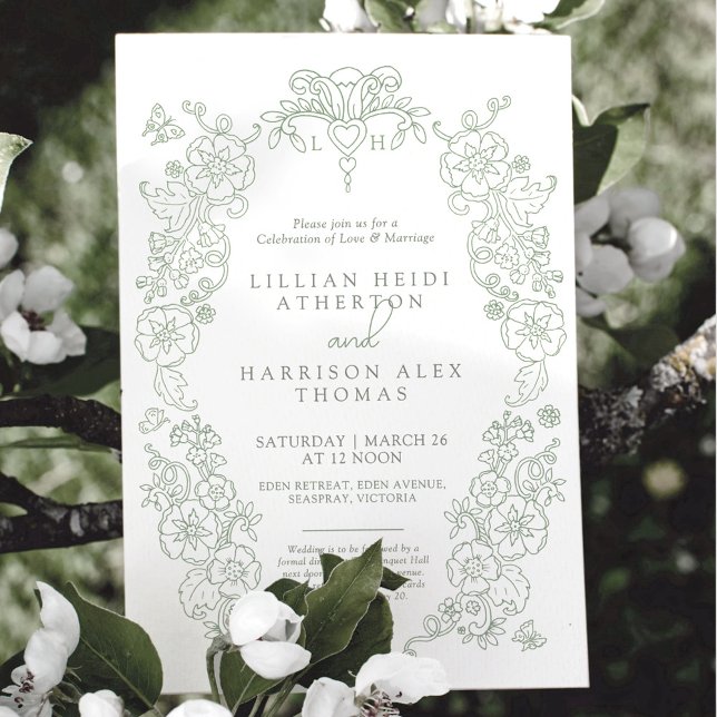 Invitation Printemps Fleur de lis mariage sauge vert blanc (Créateur téléchargé)