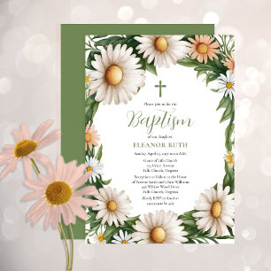 Invitation Printemps Fleurs de marguerite Fille Baptême Flora