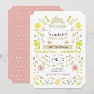 Invitation Printemps Floral Lapin Rose fille Anniversaire