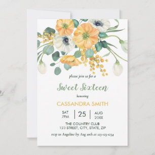 Invitation Printemps Floral Orange & Anémone Blanche Annivers