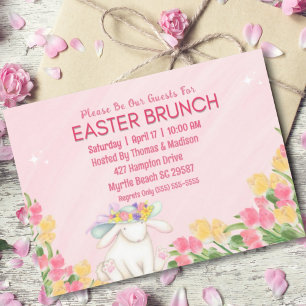 Invitation Printemps Floral Pâques Aquarelle Bunny Brunch