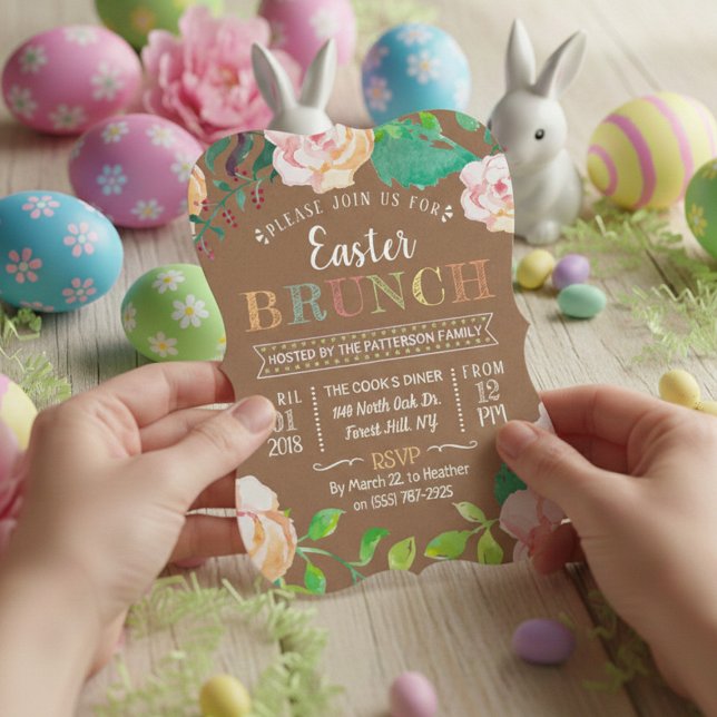 Invitation Printemps Floral Rustique Kraft Brunch de Pâques (Créateur téléchargé)