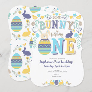 Invitation Printemps, garçon, 1er anniversaire, Pâques, Bunny