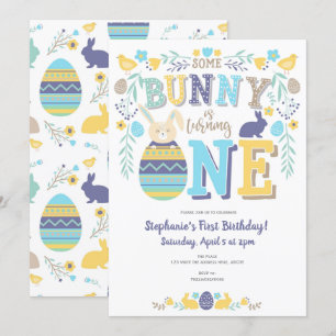 Invitation Printemps, garçon, 1er anniversaire, Pâques, Bunny