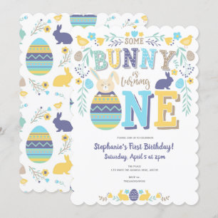 Invitation Printemps, garçon 1er anniversaire, Pâques, Lapin