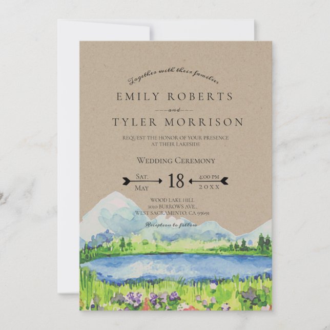 Invitation Printemps Lakeside Mountain Meadow Wedding Invite  (Devant)