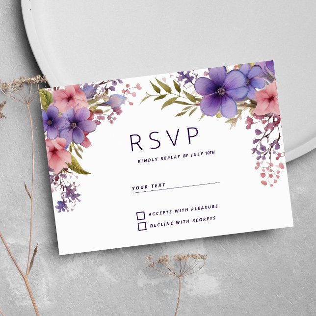 Invitation Printemps lavande rose floral RSVP (Spring summer lavender pink floral RSVP)