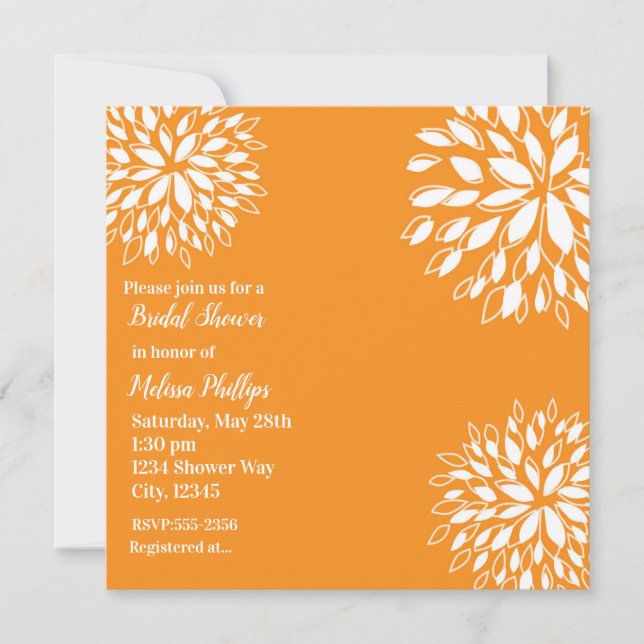 Invitation Printemps Moderne Orange et Blanc Fleurs Mariage (Devant)