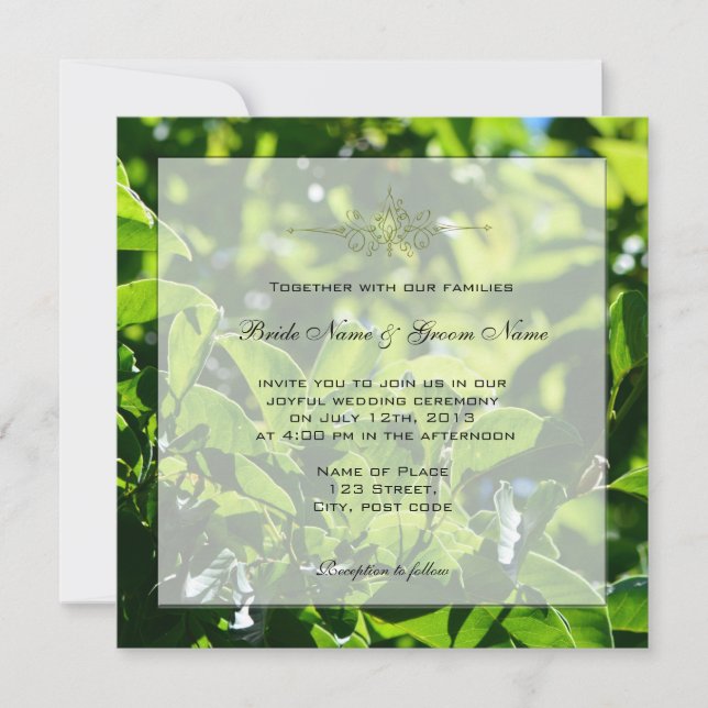 Invitation Printemps rafraîchissant, été vert feuille mariage (Devant)