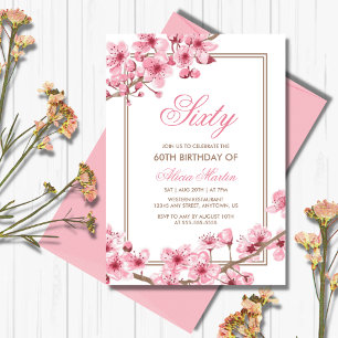 Invitation Printemps rose cerisier fleurs florales Anniversai