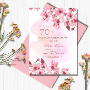 Invitation Printemps rose cerisier fleurs Sakura Anniversaire