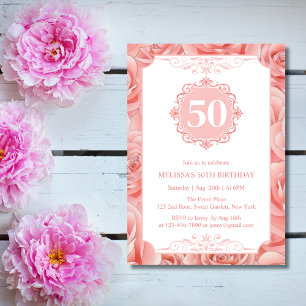 Invitation Printemps rose Roses Blossom Floral Anniversaire