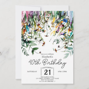Invitation Printemps Script Fleur sauvage 40e anniversaire