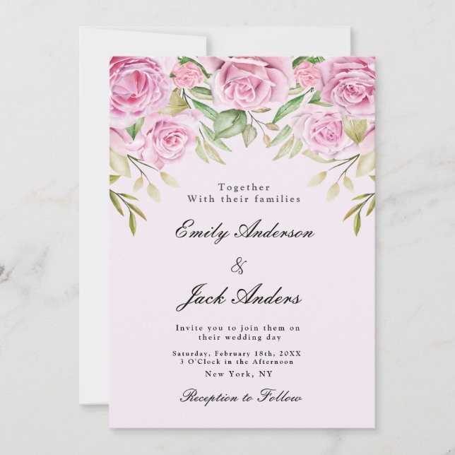 Invitation printemps Soft rose Floral élégant mariage (Devant)