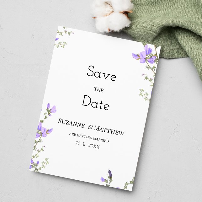 Invitation Printemps vert lilas jardin fleur sauvage Enregist (Spring lilac green wildflower garden Save the Date )