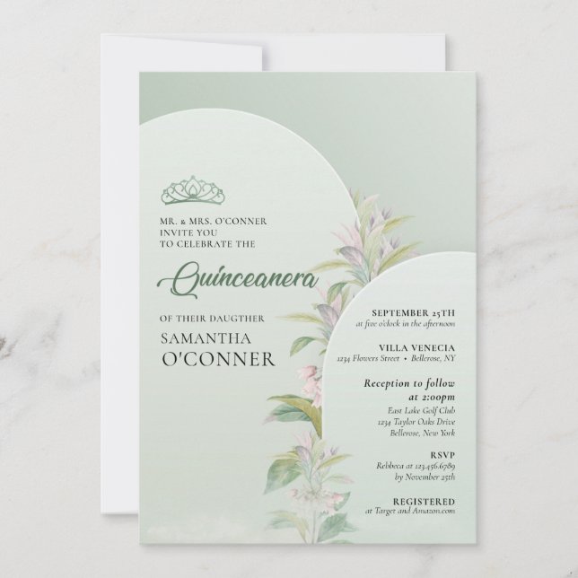 Invitation Printemps vert poussiéreux eucalyptus poudre rose  (Devant)