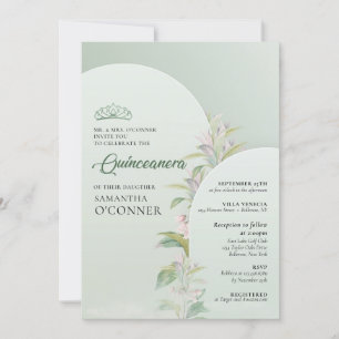 Invitation Printemps vert poussiéreux eucalyptus poudre rose