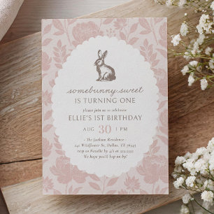 Invitation Printemps vintage Un lapin 1er Anniversaire