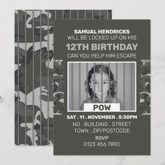 Invitation Prisonnier de guerre Salle d'évasion à thème, fête (Devant / Derrière)