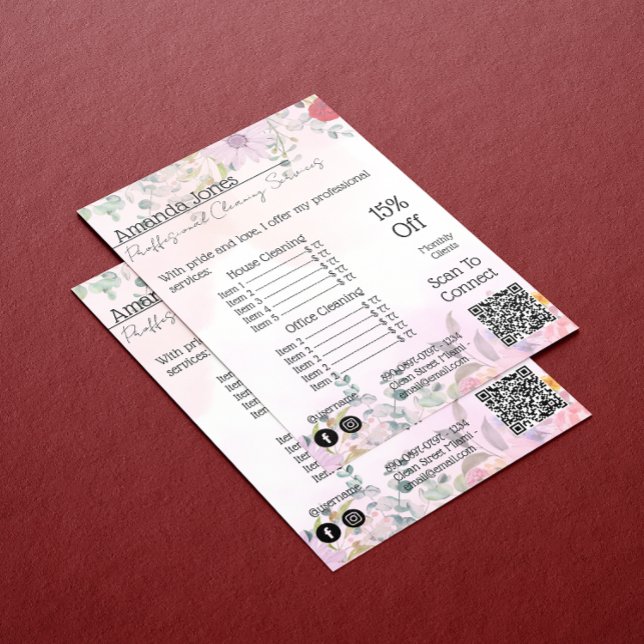 Invitation Prix de la femme de ménage Floral Qr Code (House Keeping Maid Price Floral Qr Code Invitation)