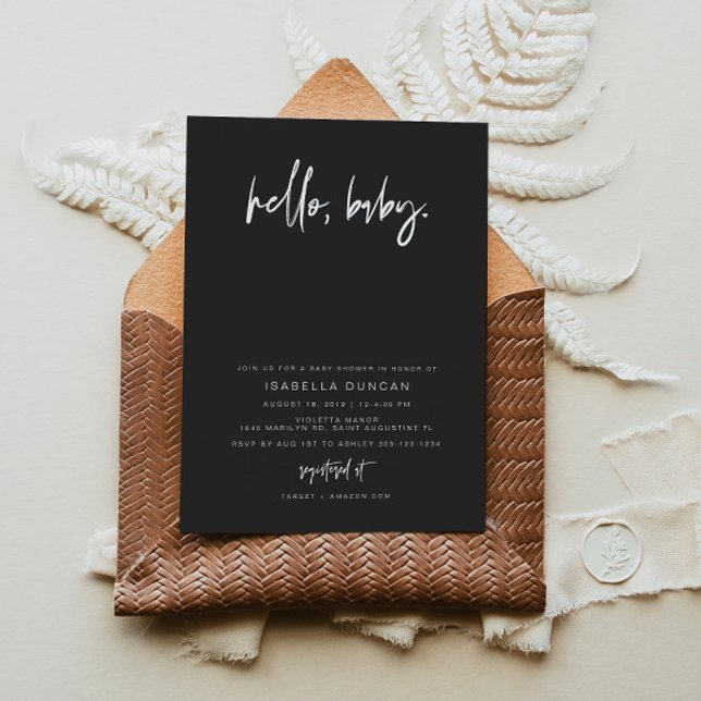 Invitation PRIYA Noir Contemporain Moderne Minimaliste Baby (Créateur téléchargé)