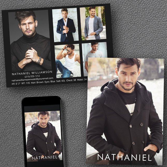 Invitation Pro Model Actor 6 Photo Modern Comp Card (Customize to change background color, text size or text style. Available for prints and download.)