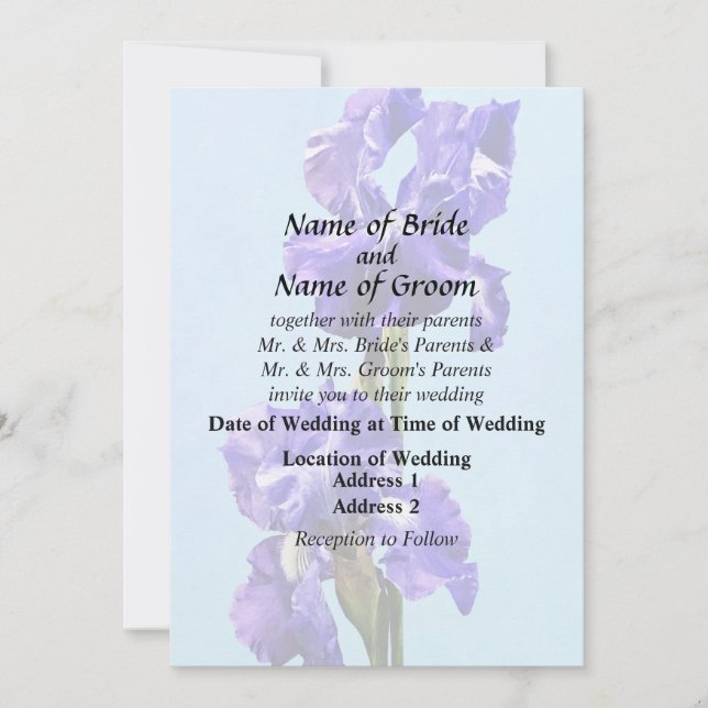 Invitation Produits de mariage paire d'iris violets (Devant)