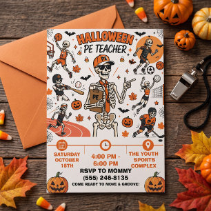 Invitation Prof de sport squelette Halloween Sports