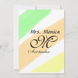 Invitation professeur d'art jaune vert rayures aquarelle nom