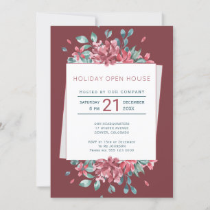 Invitation Profonde Bourgogne Rouge Blooms Holiday Open House