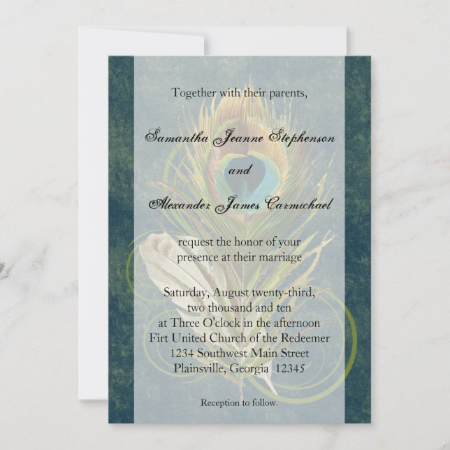 Invitation Profonde Turquoise Peacock Feather Wedding Invitat (Devant)