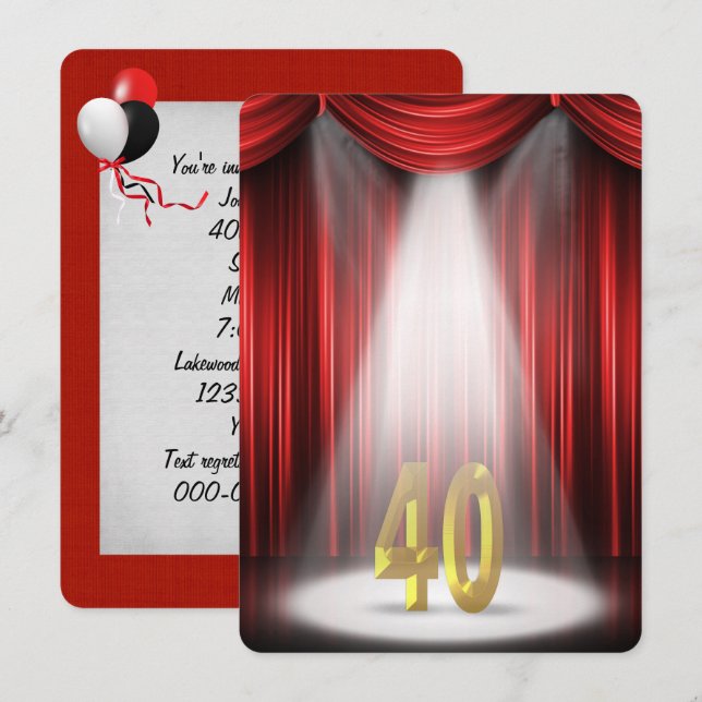 Invitation Projecteur de scène pour 40e anniversaire (Devant / Derrière)