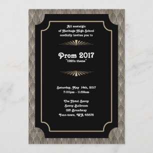 Invitation Prom avec thème, noir et or, grand Gatsby