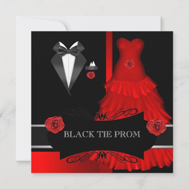 Invitation Prom High School Dance Formelle Rouge Noir Cravate (Devant)