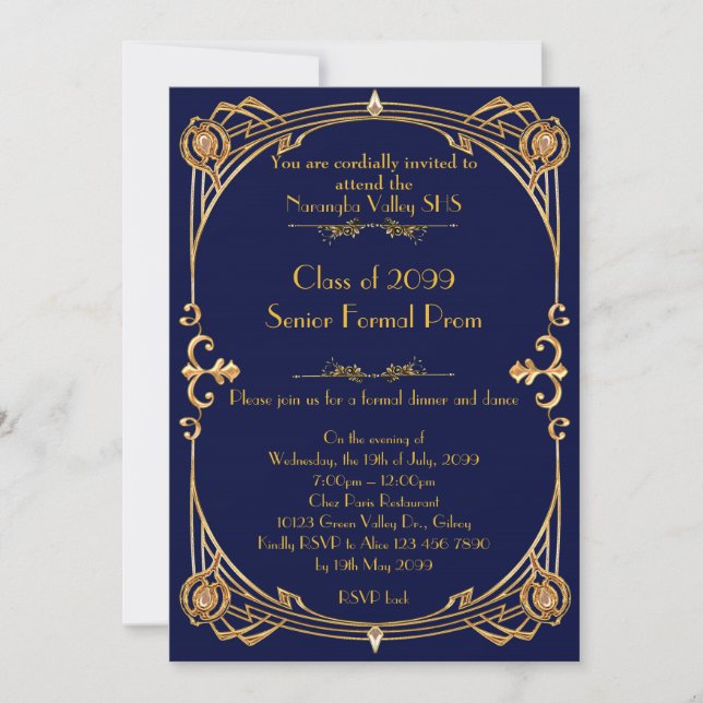 Invitation Prom invitant n'importe qui, nuit bleue, style Gat (Devant)