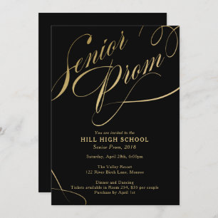 Invitation Prom, Script Black & Gold Prom Senior