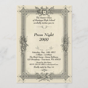 Invitation Prom Senior, cadre vintage, style empire, blanc