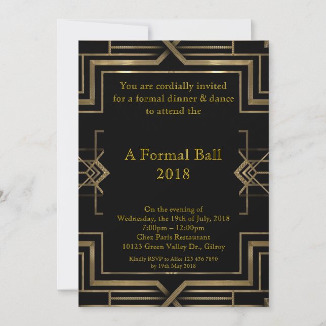 Invitation Prom senior formel, grand style Gatsby (Devant)