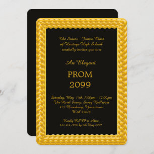 Invitation Prom Senior Junior, Braided Gold, Black, Art Déco