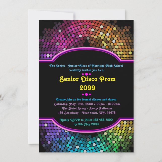 Invitation Prom senior junior, Disco, Style Gatsby, Lumière d (Devant)