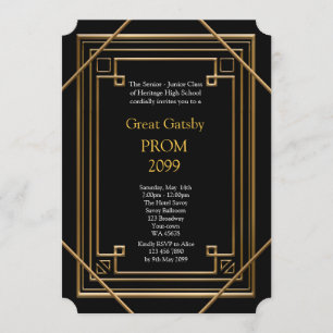 Invitation Prom Senior Junior, Great Gatsby, Gold, noir