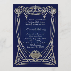 Invitation Prom senior junior, style Gatsby, art déco, marine