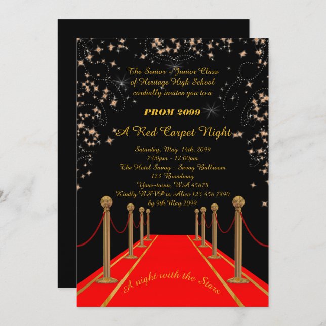 Invitation Prom Senior Junior, style Gatsby, nuit sur tapis r (Devant / Derrière)