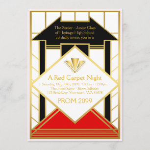 Invitation Prom Senior, style Gatsby, tapis rouge stylisé