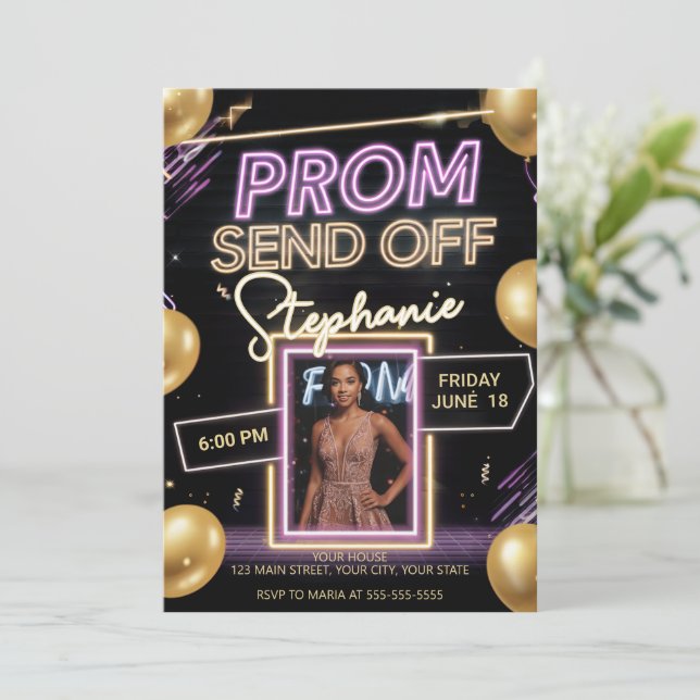 Invitation Prom Vibrant Neon personnalisé Envoyer do-it-yours (Debout devant)