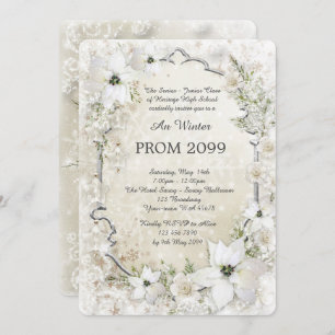 Invitation Prom Winter Senior Junior, blanc, argent, chic