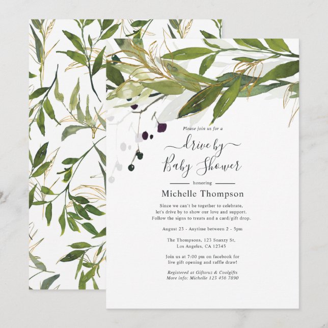 Invitation Promenade de verdure à l'aquarelle pour mariage ou (Devant / Derrière)