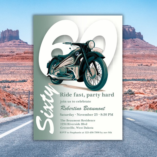 Invitation Promenade en moto verte classique - 60 ans (Créateur téléchargé)